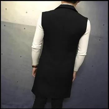 M-5XL męskie демисезонная ubrania modne bluzki koszule pasek na jednego przycisku długa kamizelka męska, cienka kurtka płaszcz bez rękawów kamizelka