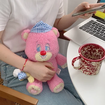 Słodkie Koreański różowy miś pluszowe zabawki anime odzież dla snu Księżyc misia wypchanego zwierzęcia lalka jasny prezent na boże narodzenie dla dzieci poduszka