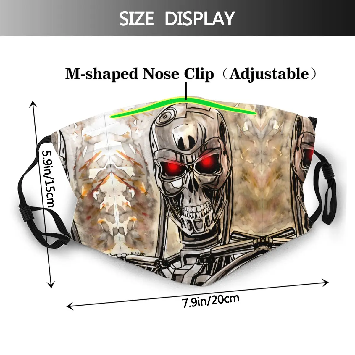Terminator usta maska do twarzy T-800 Terminator maska do twarzy poliester dla dorosłych z filtrami piękna maska