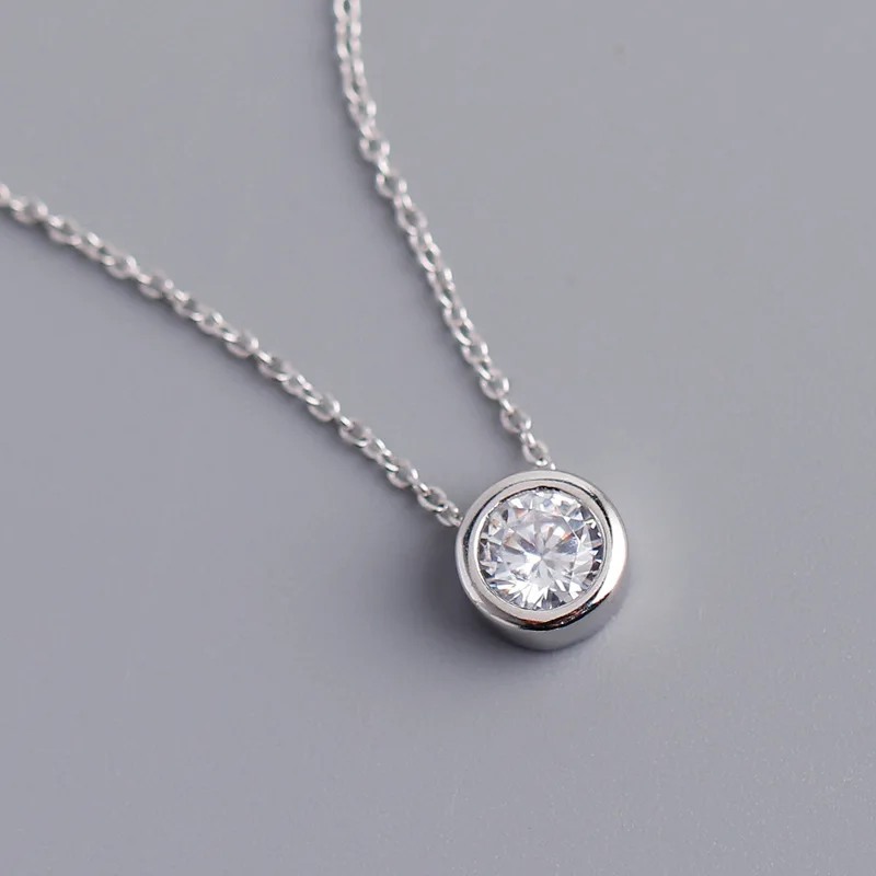 ElfoPlataSi autentyczne 925 srebro moda okrągły połyskujące CZ wisiorek naszyjnik dla kobiet srebro biżuteria DA842
