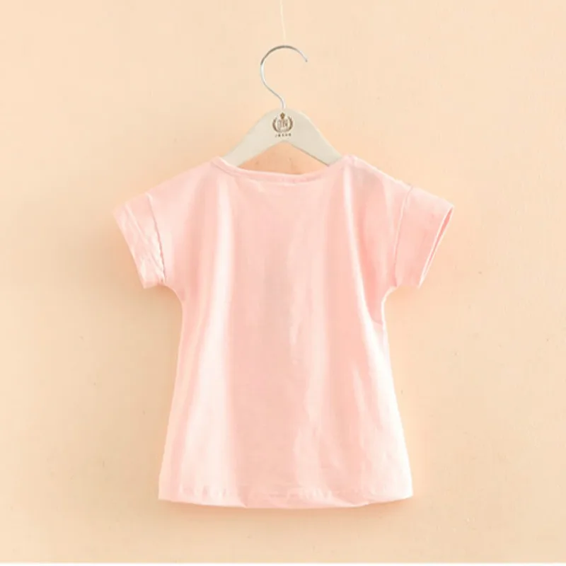 Ubrania Dla Dziewczyn 2021 Lato 2-10 Lat Dzieci Bawełna Biały Różowy Kolor V Pędzelka Patchwork Z Krótkim Rękawem O-Neck T-Shirt Dziewczyny