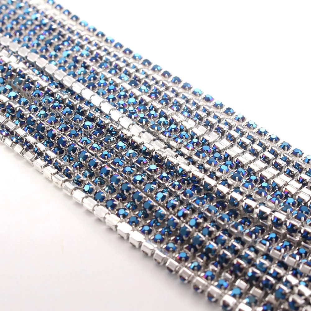 10 metrów Bling ciemny niebieski AB DIY rhinestone łańcuch srebrny handmade baza Pazur Kryształ rhinestone łańcuch odzież artystyczna dekoracja