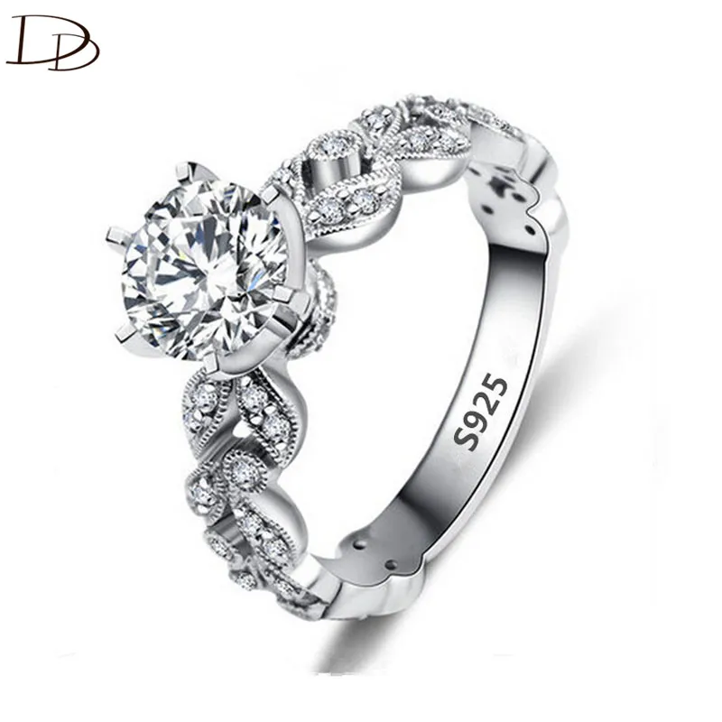 1.5 ct AAA Cyrkon biżuteria ślubna pierścionki zaręczynowe dla kobiet, vintage, srebrne, kolorowe pierścienie Anel Crystal Bague Leaves Dd097