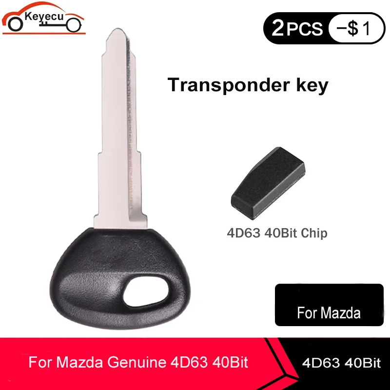 KEYECU nowy zamiennik transpondera zapłonu Brelok do kluczy MAZDA Uncut z oryginalnym chipem transpondera 4D63 40Bit