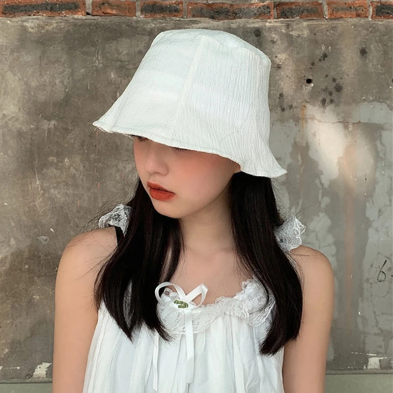 [EAM] Women Grey Plissed Split Joint Fishers Hat New Round Dome Temperament Fashion Tide All-match Spring Summer2021 1Y464