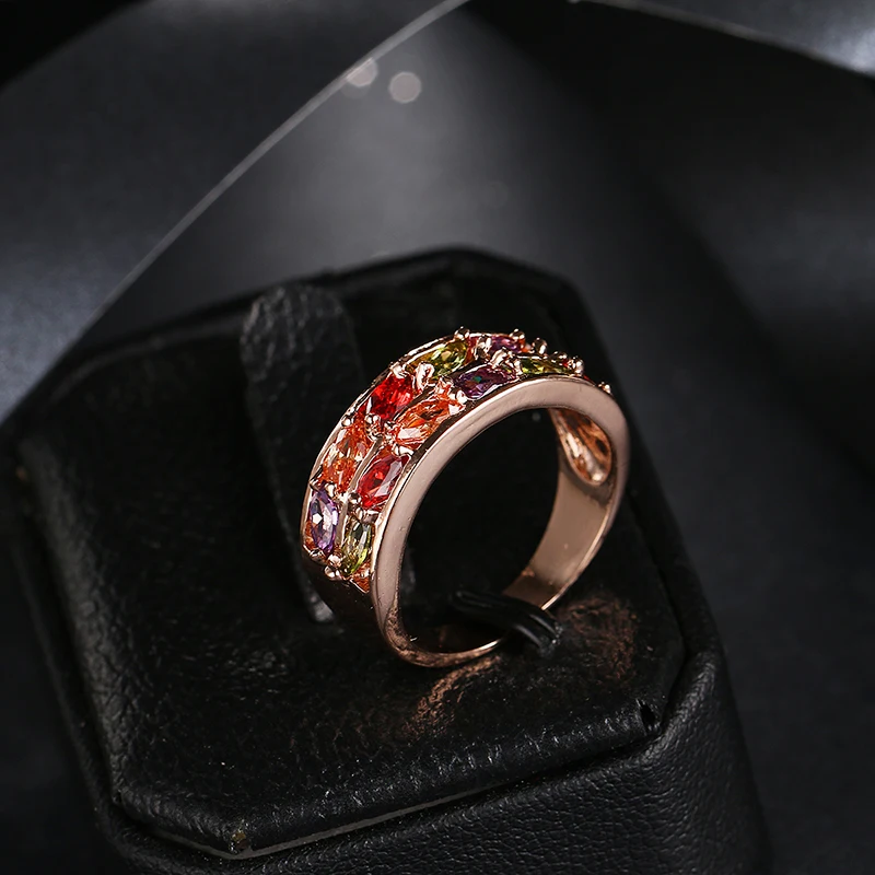 Emmaya Fashion New Monalisa różowe złoto kolor kolorowe AAA Cyrkonią pierścionki Kryształ biżuteria dla kobiet prezent partii