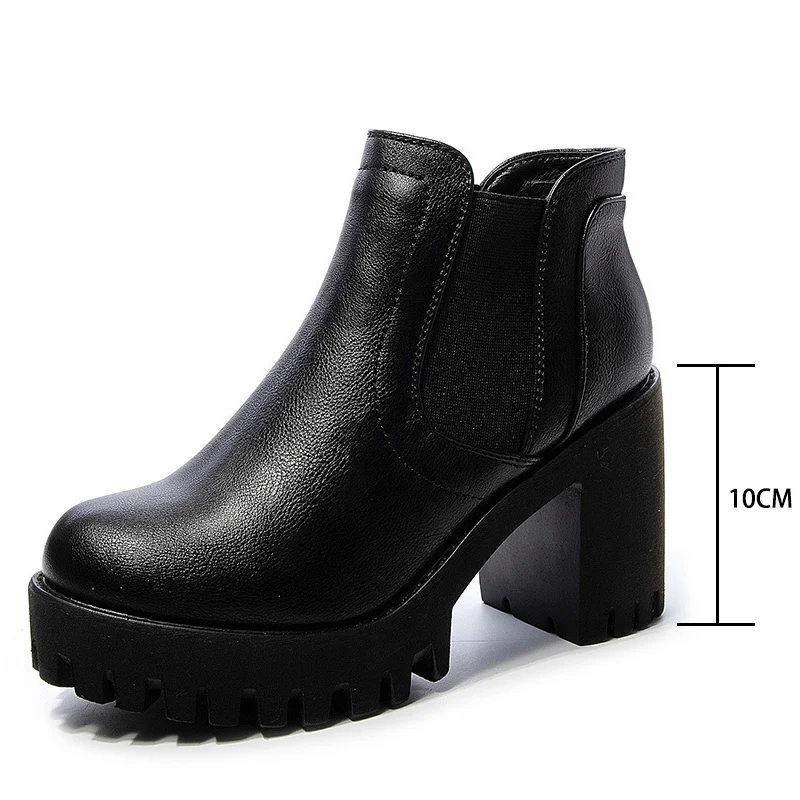 Damskie botki czarne wysokie obcasy 2020 zimowa moda łodzi damskie botki Chelsea grube platformy punk buty Damskie duże rozmiary