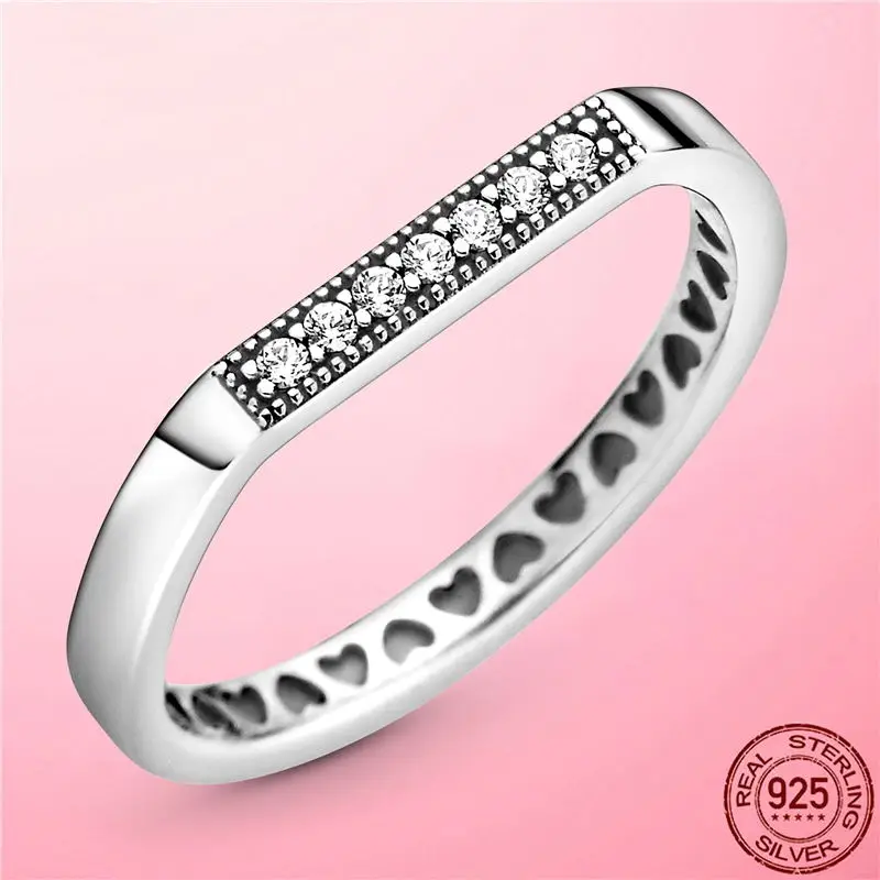 2021 nowy prawdziwy 925 srebro musujące bar stylizacji pierścień dla kobiet srebro biżuteria jasne CZ Cyrkon ślub zaręczyny prezent