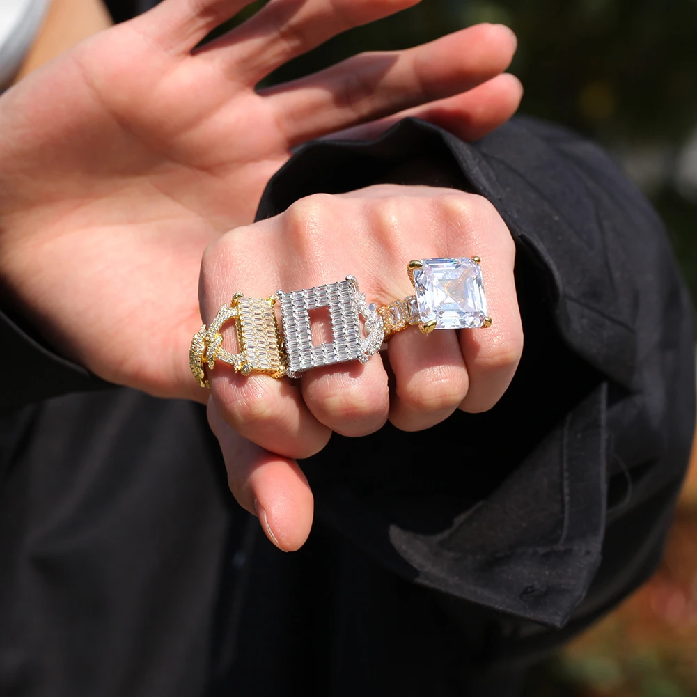 Pełna wieczność obrączka pierścienia duże kwadratowe krople wody dla kobiet CZ betonowa proste biżuteria obrączki prezenty