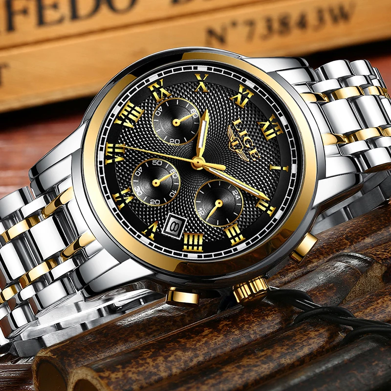 LIGE Clock New Mens Zegarki Top Brand Luxury Men ' s All Steel zegarek kwarcowy zegarek moda męska biznes zegarek wodoodporny chronograf