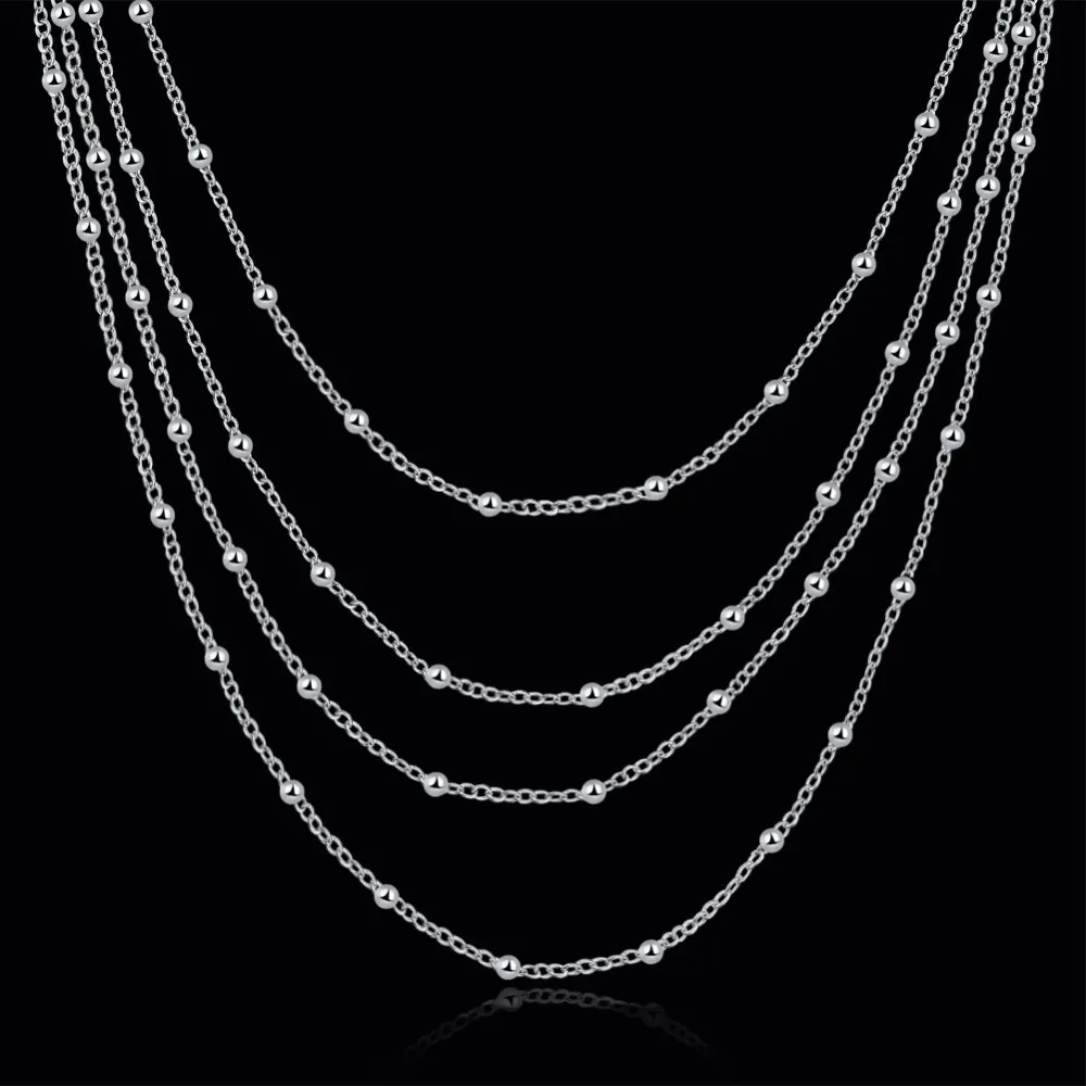 Elegancki kobiece akcesoria wielowarstwowe koraliki projekt długi łańcuch 925 srebro moda Naszyjnik na ślub imprezy
