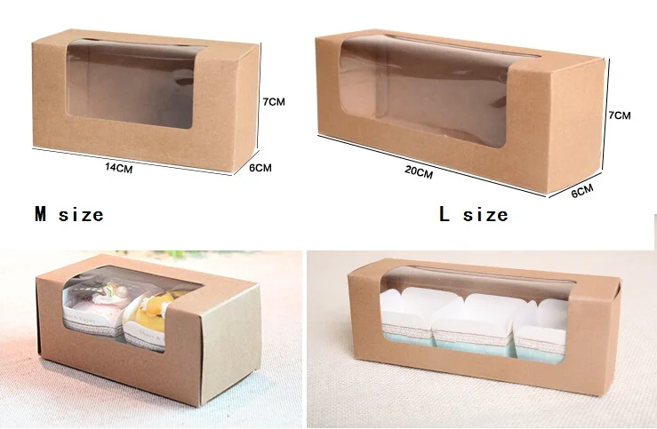 20szt papier do pieczenia muffin pudełko z przezroczystym oknem Kraft-karton ciasteczka pudełko na prezent pudełka, opakowania kartonowe pudełko