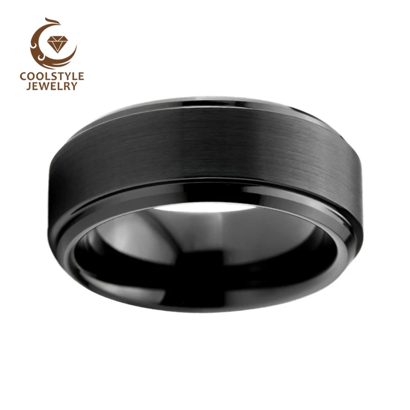 8 mm Czarna obrączka z węglika wolframu pierścionek dla mężczyzn kobiet stopniowe pochyła i komfortowe dopasowanie
