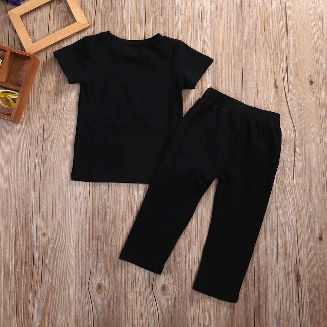 Citgeett Toddle Kids Baby Boys krótkie rękawy czarny XO letnia casual t-shirt bluzki+spodnie stroje list modny zestaw