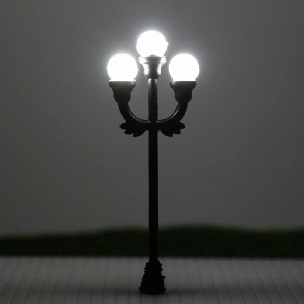 LNH37 10szt model dworca фонарного słupa lampy uliczne HO OO TT Scale LED nowa lampa Трехголовочная