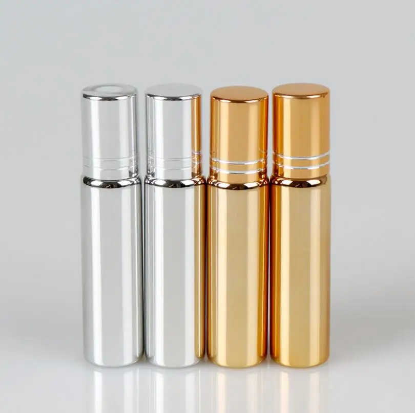 200 szt./lot 10 ml złoto/srebro metalowe kulkowe zwykłe butelki dla olejków eterycznych UV-rolowane szklane butelki hurtowych
