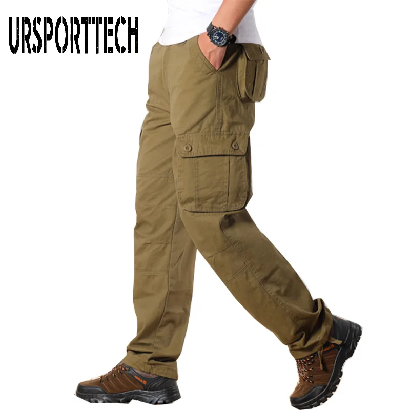 URSPORTTECH Męskie spodnie cargo z wieloma kieszeniami wojskowy styl taktyczne spodnie Męskie kurtki proste spodnie długie spodnie duży rozmiar
