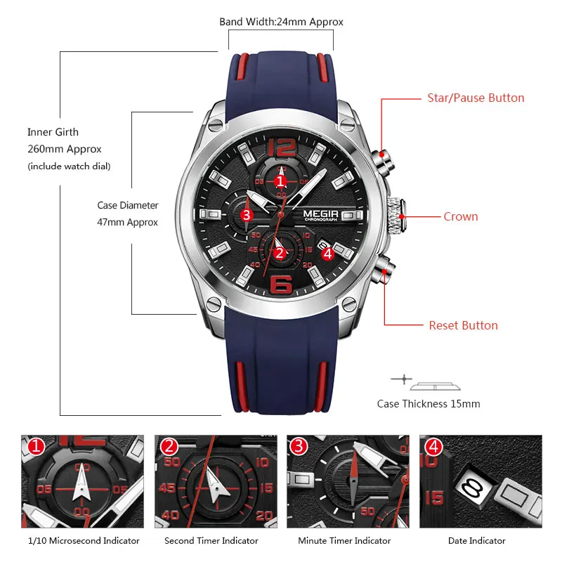 2021 MEGIR Watch Top Brand z chronografu mężczyzna zegarek wodoodporny silikonowy zegarek sportowy męski zegarek analogowy kwarcowy Relogio