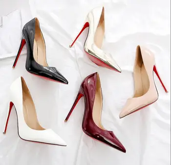 2021 luksusowej marki Black/nude damskie skórzane buty na obcasie czerwony na dole buty 8 cm 10 cm 12 cm klasyczne damskie buty na wysokim obcasie