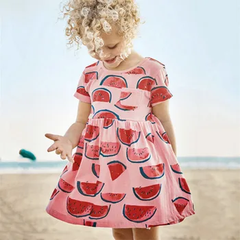 Funnygame sukienka arbuz druku dziewczyny dzieci bawełniane ubrania dla letnich dzieci z krótkim rękawem dla dziewczynek