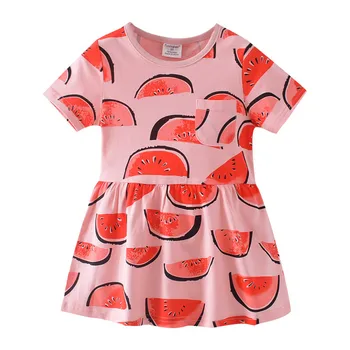 Funnygame sukienka arbuz druku dziewczyny dzieci bawełniane ubrania dla letnich dzieci z krótkim rękawem dla dziewczynek