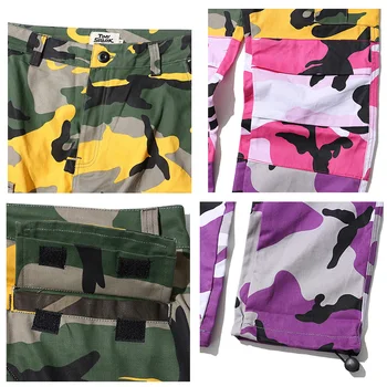 Trójkolorowy Kamuflaż Patchwork Spodnie-Cargo Mężczyźni Luźne Taktyczne Spodnie Hip-Hop Losowe Multi Kieszeń Spodnie Moro Meble Ubrania 2020 Nowy