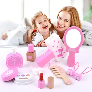 Nowe Dziecięce Drewniane Urody Makijaż Zabawki Symulacja Gry Dom Zabawki Komoda Dziecko Księżniczka Kosmetyczka Zestaw Dziewczyn Udawać Zabawki Prezenty