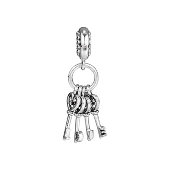 Antyczne koraliki klucze miłości wiszące zawieszki 925 srebro oryginał pasuje europejska kobieta bransoletki DIY koraliki do tworzenia biżuterii