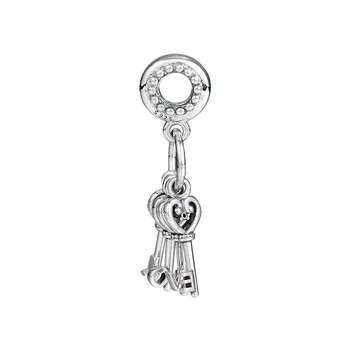 Antyczne koraliki klucze miłości wiszące zawieszki 925 srebro oryginał pasuje europejska kobieta bransoletki DIY koraliki do tworzenia biżuterii