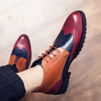 Misalwa Oversize Brogue męskie buty wysoki wierch sztuczna skóra Oxford obuwie niebieski czerwony kolor mieszany brytyjska moda mężczyźni pobrania
