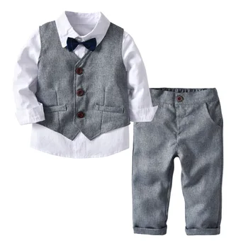 Kostiumy dla dzieci blezery 2019 jesień dla dzieci chłopcy koszula kombinezon płaszcz krawat chłopcy garnitur do ślubu formalne ubrania firmowe bawełniane ubrania dla Dzieci