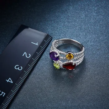 Naturalny klejnot pierścień 2.3 ct naturalny granat ametyst cytryn 925 srebrny pierścień wykwintne biżuteria dla kobiet prezent nowy