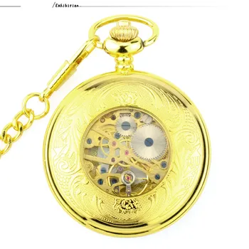Luksusowy złoty szkielet zegarek mechaniczny ręka wiatr kieszonkowe i pilot zegarki damskie zegarek wisiorek relogio de bolso prezent