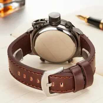MEGALITH Watch męskie wojskowe sportowe wodoodporny zegarek LED cyfrowy wielofunkcyjny zegarek męski zegarek brązowy zegarek z prawdziwej skóry