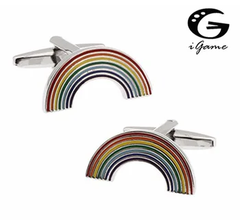 IGame Tęcza spinki do mankietów nowość Muticolor Rainbow design jakości mosiądz materiał najlepszy prezent dla mężczyzn, Bezpłatna wysyłka