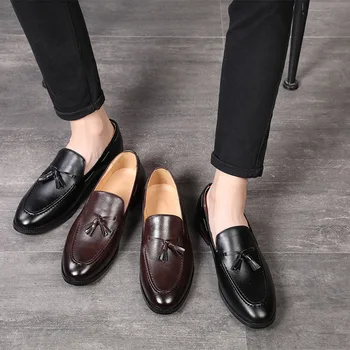 Rozmiar 37-48 męskie moda buty mokasyny męskie brązowe czarne służbowe buty męskie оксфордские skórzane formalne buty dla mężczyzn Scarpe Eleganti Uomo