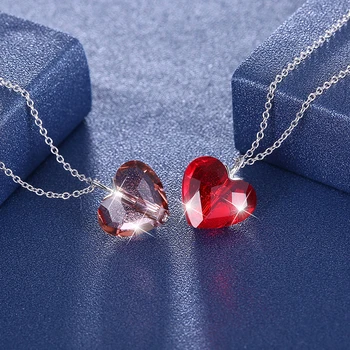 Kolorowe kryształy od Swarovskiego serca koraliki naszyjnik dla kobiet prawdziwe S925 srebrne obroże miłośników prezent Walentynki