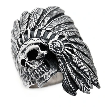 EYHIMD Vintage amerykański native czaszka pierścień męskie plemienia wojownik ze stali nierdzewnej rowerzysta pierścienie indian biżuteria