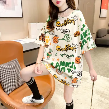 EBAIHUI Plus Size T Shirt Cartoon Print Kawaii Hip Hop Woman T Shirt Korea Style z krótkim rękawem luźne letnie top koszulki damskie