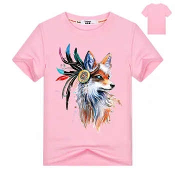 2018 Letnie ubrania kolorowe pióro Lis drukowanych dziewczyny t-shirt O-neck temat kobiet graficzne białe bluzki t-shirt moda