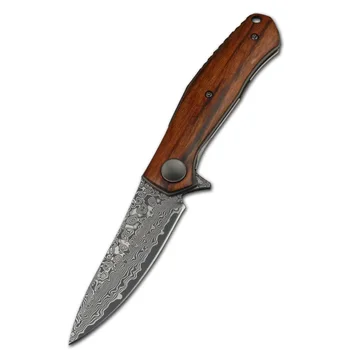 Damaszek składany nóż taktyczny camping survival VG10 składany nóż z ostrzem 8Cr13MoV odkryty EDC narzędzia kieszonkowe noże drewniany uchwyt