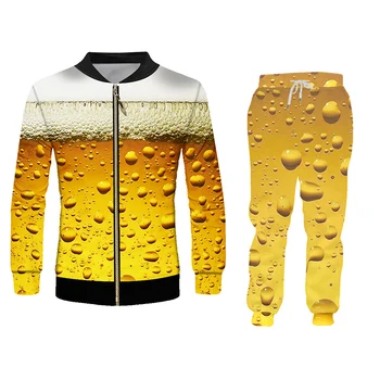 OGKB męska bluza z kapturem cool moda świeże piwo 3D drukowane hip-hop Jesień / Zima bluza spodnie zestaw duży rozmiar 6XL dres męskie garnitury