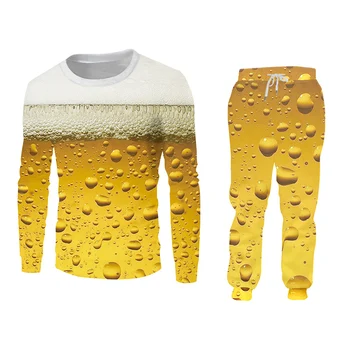 OGKB męska bluza z kapturem cool moda świeże piwo 3D drukowane hip-hop Jesień / Zima bluza spodnie zestaw duży rozmiar 6XL dres męskie garnitury