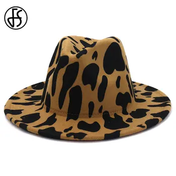 FS unisex wełna filc Jazz Fedora kapelusze dla mężczyzn kobiet zima krowa druku трилби płaskie szerokie pola Panama wieczór kowbojski kapelusz Biały