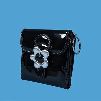 2020 słodkie Kawaii metal flower snap PU jasny skórzany portfel słodki mini torebka mini torba dla kart krótki kwadratowy składany mały portfel