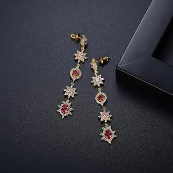 LUOTEEMI długie kryształowe kolczyki-krople dla kobiet dziewczyny Randki prezenty biały różowy czerwony CZ kamień moda romantyczna biżuteria
