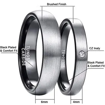 4 mm 6 mm pierścień matowe wykończenie pierścionek zaręczynowy comfort Fit klosz matowy wewnętrzne pierścienie czarny węglik wolframu pierścień T165R T154R