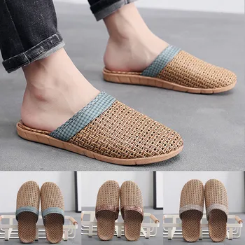 Męskie lniane kapcie nowe letnie codzienne slajdy lniana obuwie domowe japonki sandały jednolity kolor kapcie 2020 nowy kapcie moda