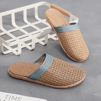 Męskie lniane kapcie nowe letnie codzienne slajdy lniana obuwie domowe japonki sandały jednolity kolor kapcie 2020 nowy kapcie moda