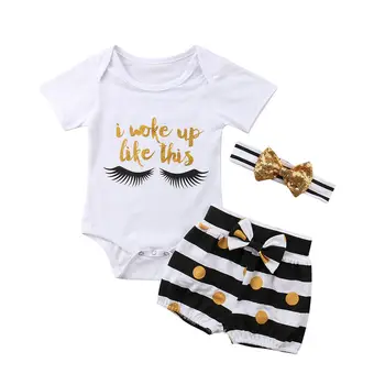 Pudcoco New Casual Toddler Kids Girls Baby Clothes Clothing Outfits Zestawy Wyposażenia Koszulka+Krótkie Spodenki